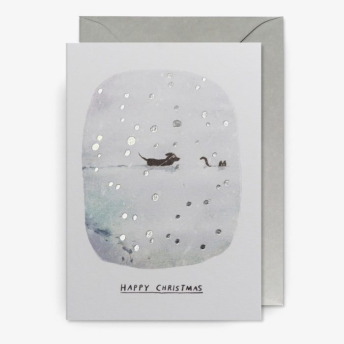 Weihnachtskarte-Deep-Snow-Cat-Dog-Klappkarte-mit-Umschlag-lagom-Format-A6-John-Bond-Text-happy-chrismas-Produktansicht-mit-umschlag