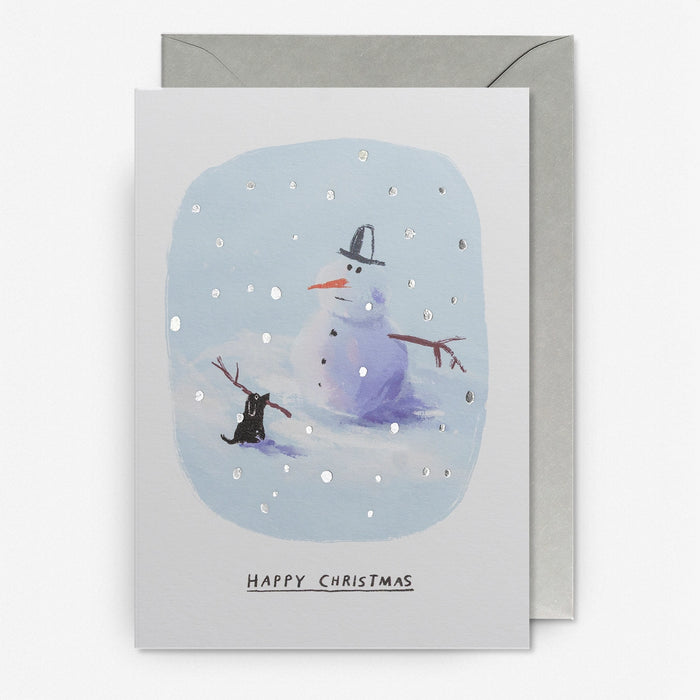 Weihnachtskarte-Snowman-Dog-Klappkarte-mit-Umschlag-lagom-Format-A6-John-Bond-Text-happy-chrismas-Produktansicht-mit-umschlag