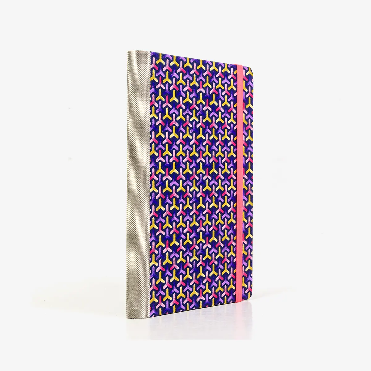 Wochenplaner-12x16_5cm-spaltenaufteilung-Cover-Chiyogami-Motiv-Bogen-1094C-Flechtmuster-purple-Pink-seitlich-von-hinten