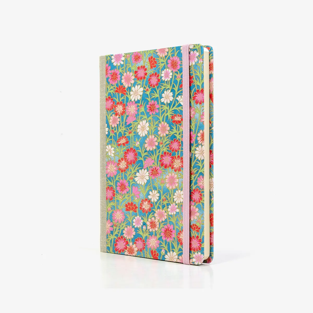 Wochenplaner-12x16_5cm-spaltenaufteilung-Cover-Chiyogami-Motiv-Bogen-636C-Blumen-seitlich-von-vorn