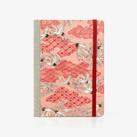 Wochenplaner-12x16_5cm-spaltenaufteilung-Cover-Chiyogami-Motiv-Kraniche-weiss-silber-auf-pink