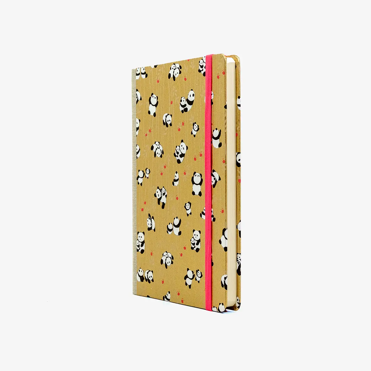 Wochenplaner-12x16_5cm-spaltenaufteilung-Cover-Chiyogami-Motiv-Panda-auf-Gold-seitlich-vorn
