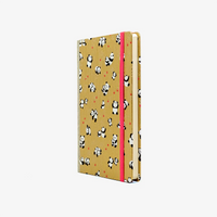 Wochenplaner-12x16_5cm-spaltenaufteilung-Cover-Chiyogami-Motiv-Panda-auf-Gold-seitlich-vorn