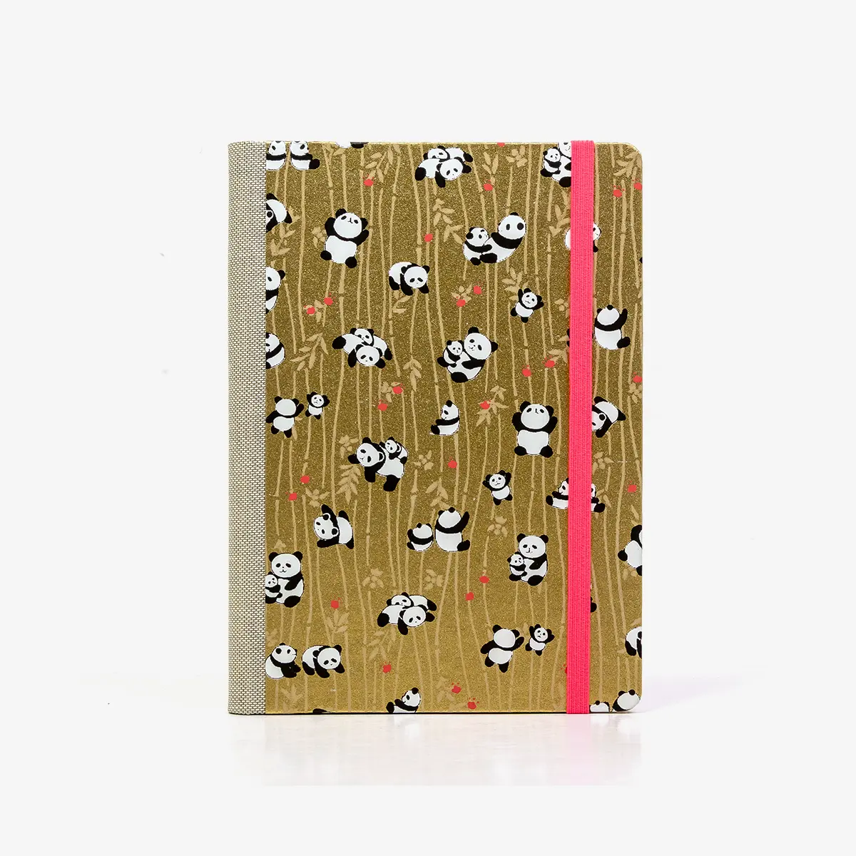 Wochenplaner-12x16_5cm-spaltenaufteilung-Cover-Chiyogami-Motiv-Panda-auf-Gold
