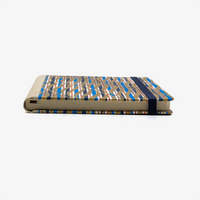 Wochenplaner-12x16_5cm-spaltenaufteilung-Cover-Chiyogami-Motiv-gewellte-Striche-gold-rot-blau-weiss-liegend