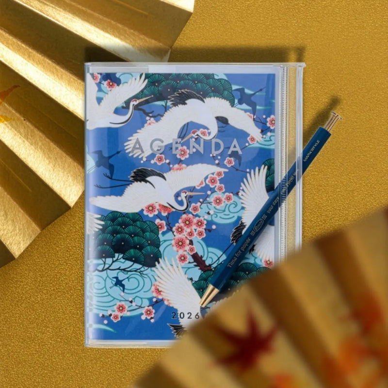 Wochenplaner-16Monate-2025-2026-Diary-A5-Japan-Birds-Blue-Produktansicht-Beispiel