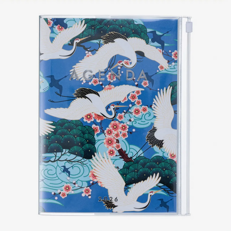 Wochenplaner-16Monate-2025-2026-Diary-A5-Japan-Birds-Blue-Produktansicht-cover-vorn