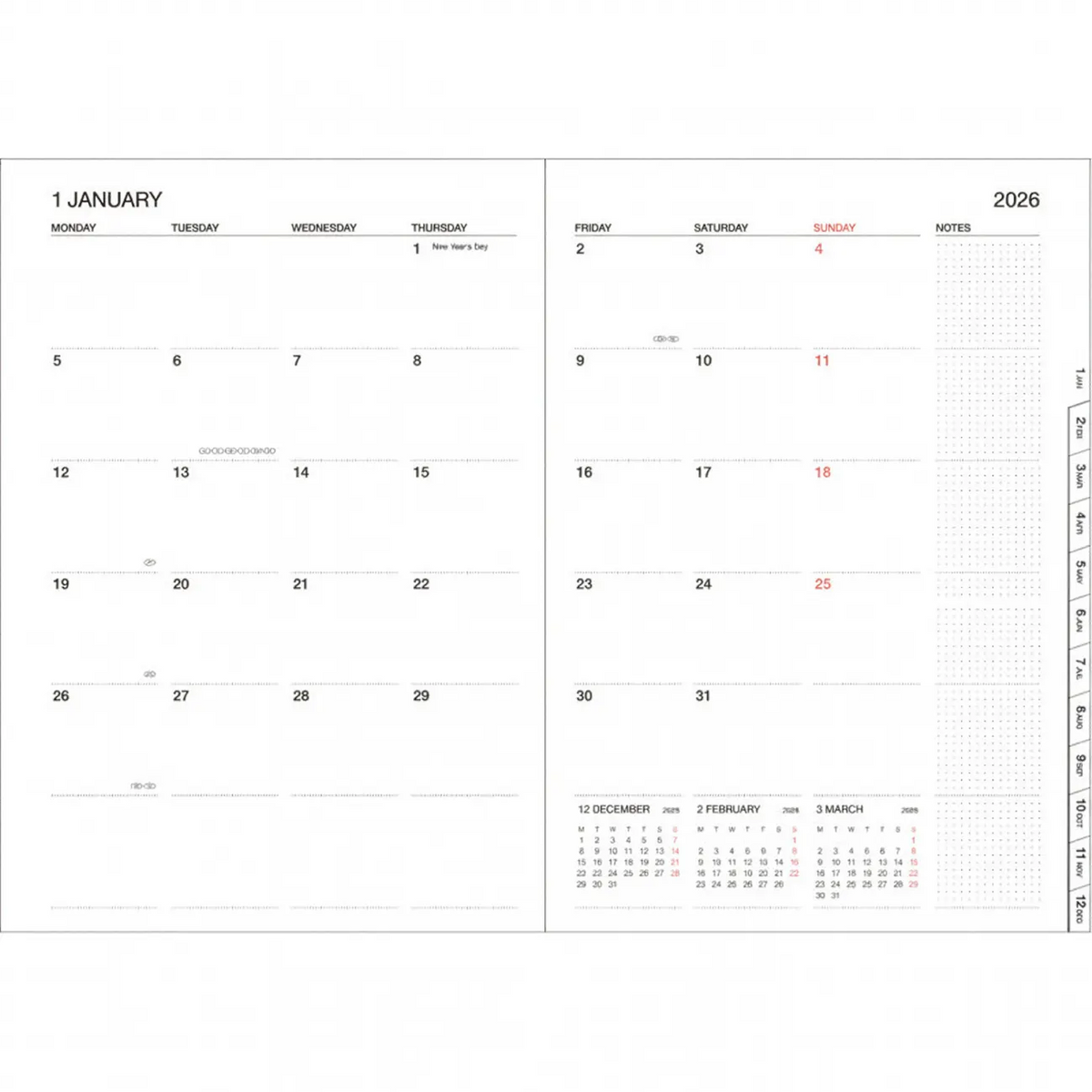 Wochenplaner-16Monate-2025-2026-Diary-A5-Monatsansicht