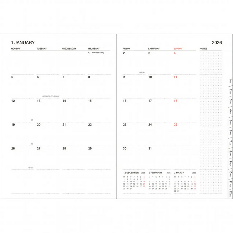 Wochenplaner-16Monate-2025-2026-Diary-A5-Monatsansicht