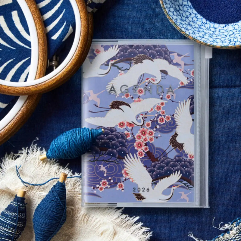 Wochenplaner-16Monate-2025-2026-_Diary-_A5_-Japan-_Birds-_Purple-Produktansicht-als-Beispiel