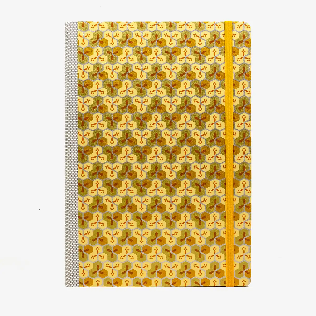 Wochenplaner-17x24cm-cover-Chiyogami-Motiv-Bienenwabenmuster-gold-von-vorn