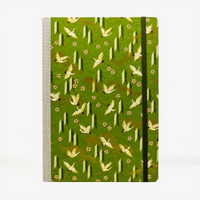 Wochenplaner-17x24cm-cover-Chiyogami-Motiv-Kraniche-weiss-auf-gruen-von-vorn