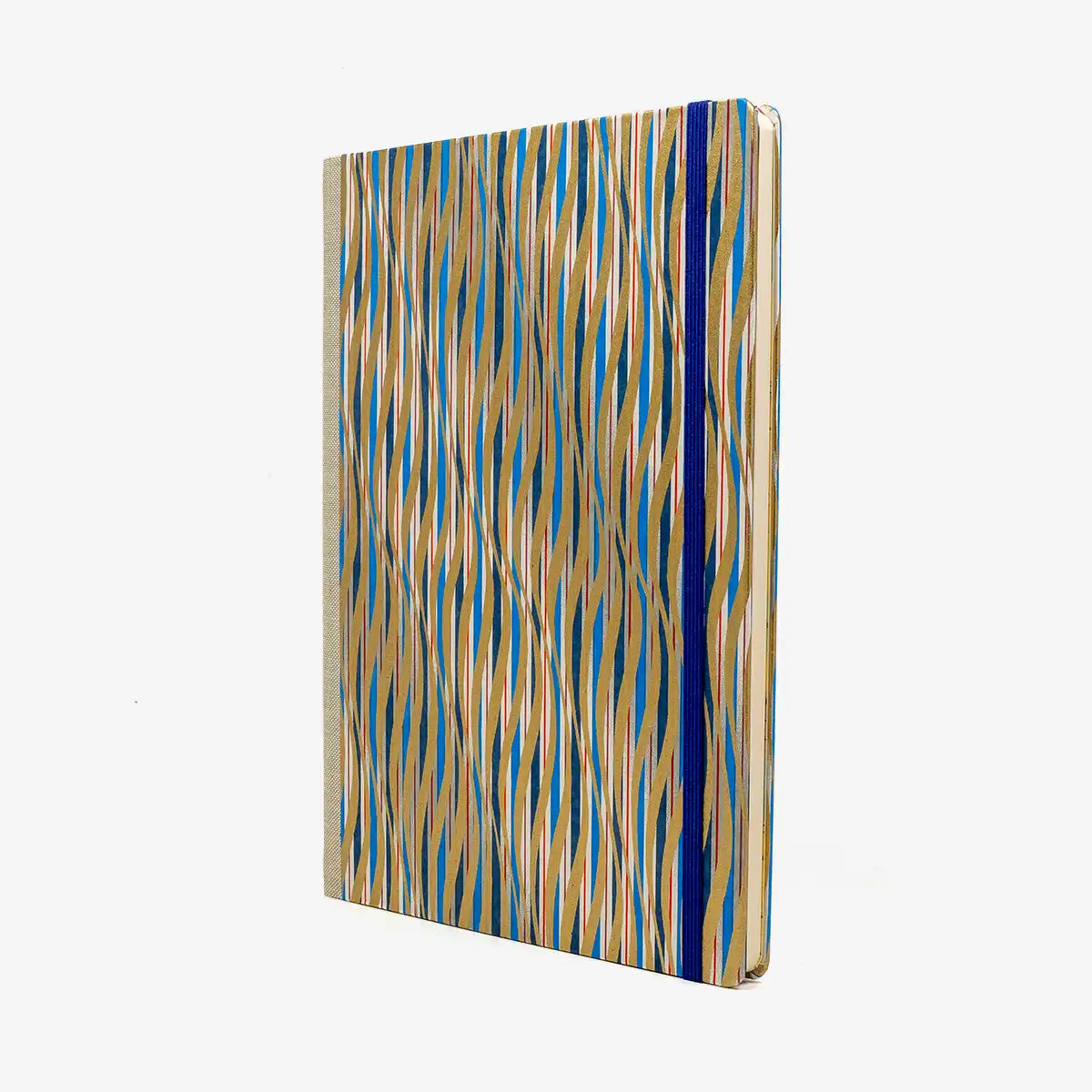 Wochenplaner | Format: 17x24cm | 2027 | Cover: Chiyogami | Motiv: gewellte Striche - rot/Gold/Blau