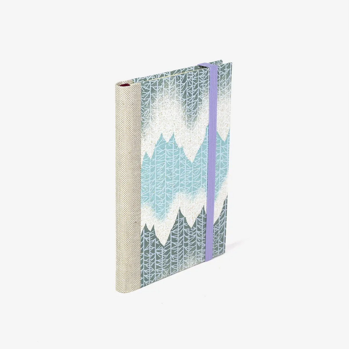 Wochenplaner-2026-blaupause-format-9x13cm-bezogen-mit-chiyogami-Wald-pastellblau-pastellgruen-Produktansicht-cover-seitlich-hinten