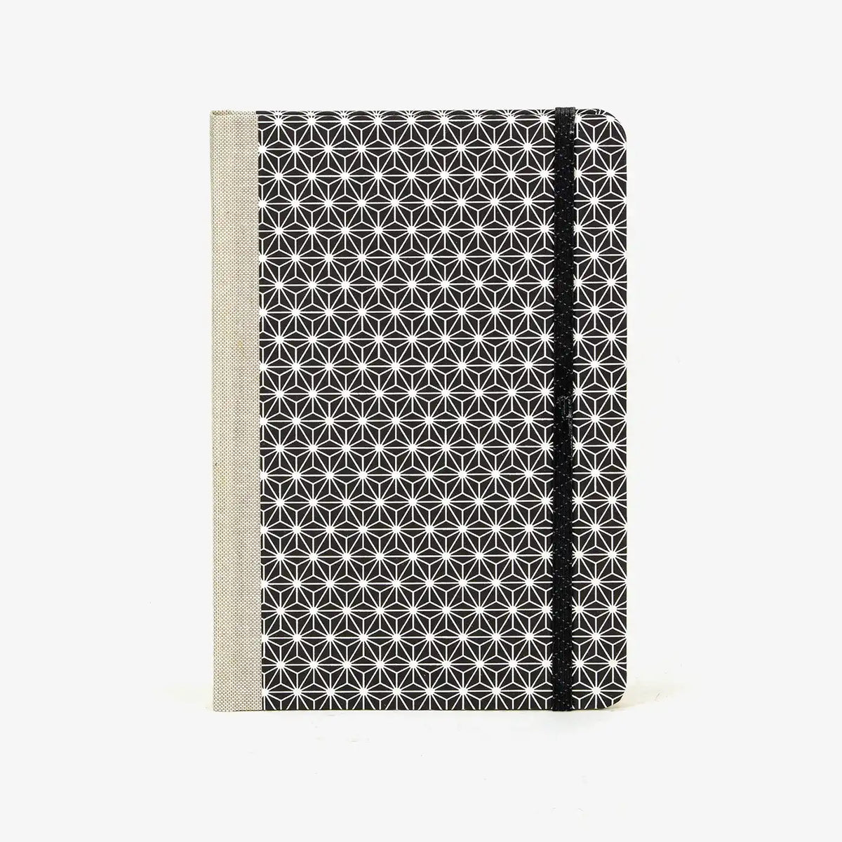 Wochenplaner-A5-2025-Chiyogami-geometrisch-asanohamuster-weiss-schwarz-cover-vorn-1