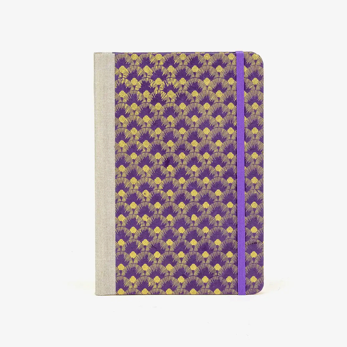 Wochenplaner-A5-2025-Lokta-PApier-HAifischhaut-gold-auf-Purple-cover-vorn-1