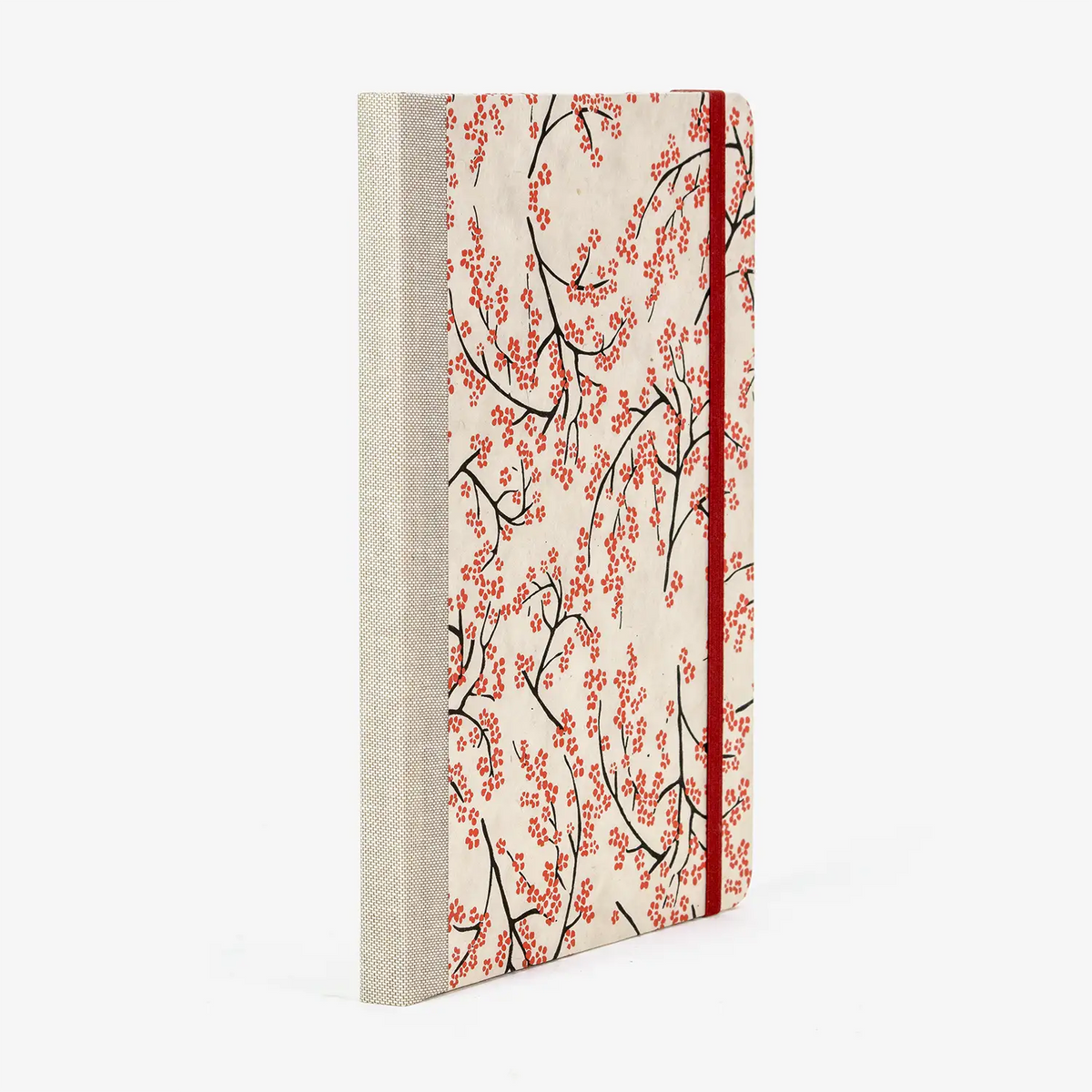 Wochenplaner-A5-2025-Lokta-PApier-Japanische-Kirschblueten-rot-auf-nature-cover-seitlich-hinten