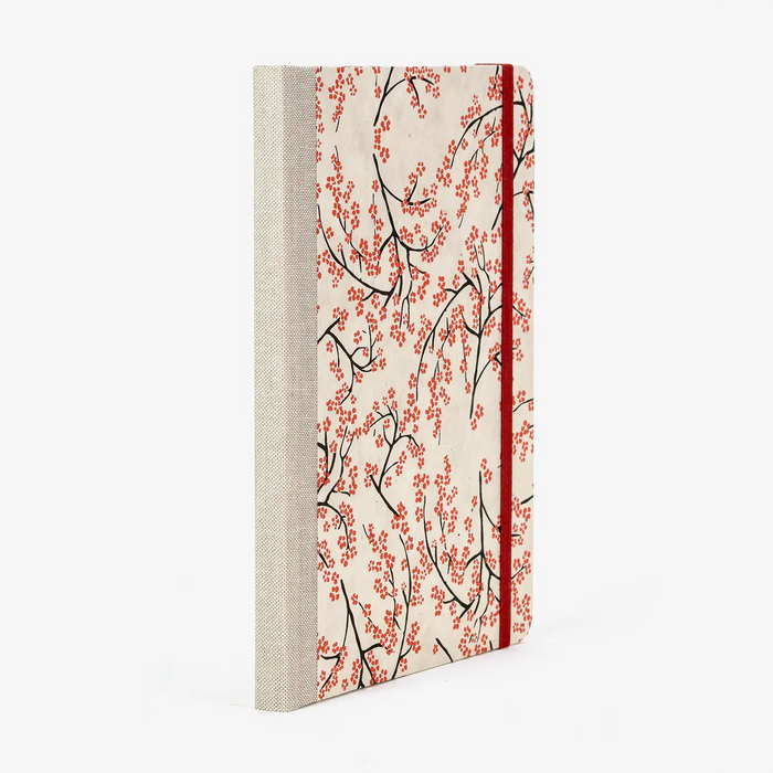 Wochenplaner-A5-2025-Lokta-PApier-Japanische-Kirschblueten-rot-auf-nature-cover-seitlich-hinten