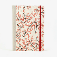Wochenplaner-A5-2025-Lokta-PApier-Japanische-Kirschblueten-rot-auf-nature-cover-vorn