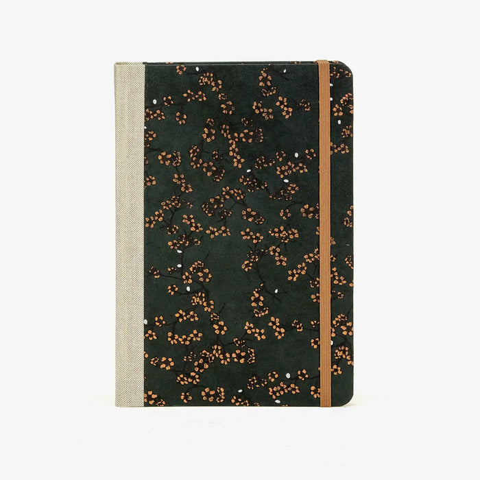Wochenplaner-A5-2025-Lokta-PApier-Kirschblueten-auf-malachite-cover-vorn-1