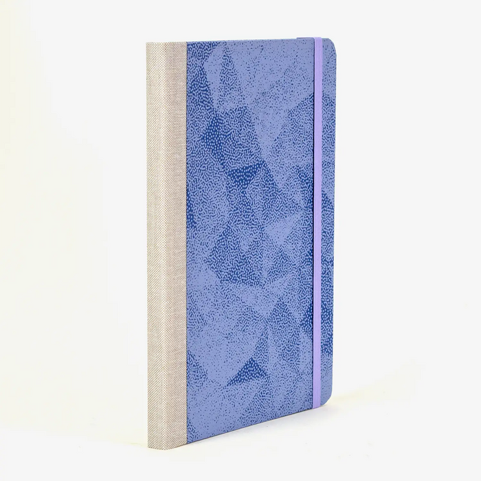 Wochenplaner-A5-2025-Lokta-PApier-Siebdruckpapier-dots-abstrakt-blau-cover-seitlich-hinten
