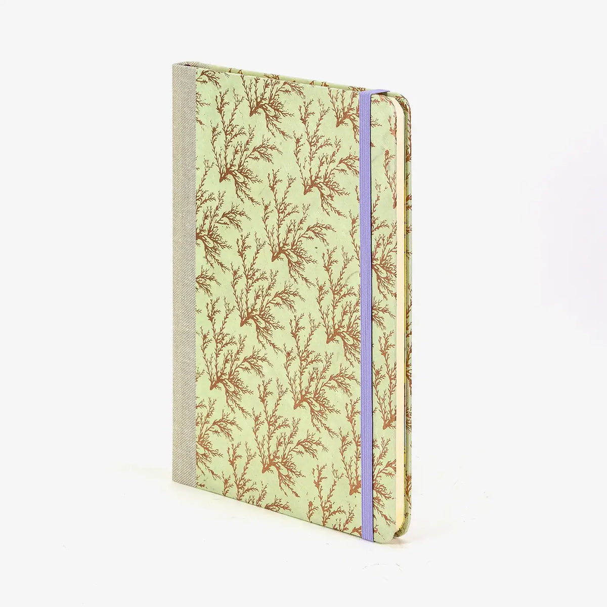 Wochenplaner-A5-2025-Lokta-PApier-floral-kupfer-pastell-gruen-cover-seitlich-vorn-1