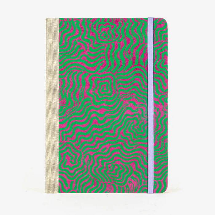 Wochenplaner-A5-2025-Lokta-PApier-lAbyrinth-pink-auf-gruen-cover-vorn