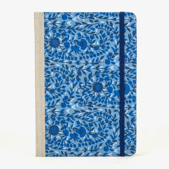 Wochenplaner-A5-2025-recy-Siebdruckpapier-blumen-ornament-blau-cover-vorn