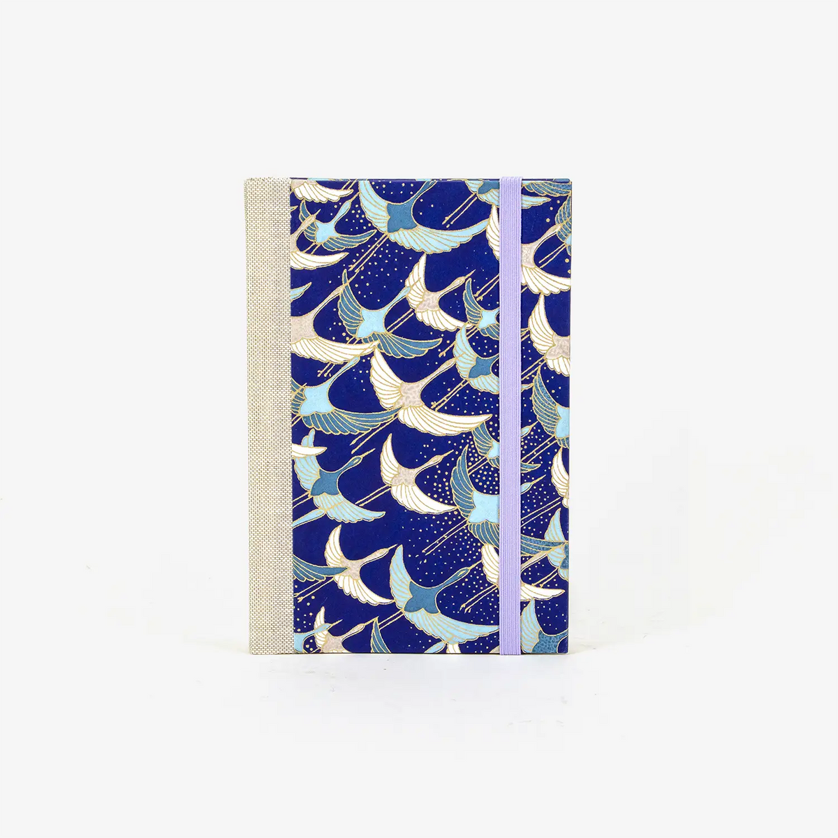 Wochenplaner-A6-2025-Chiyogami-Kraniche-Weiss-hellblau-grau-auf-blau-cover-ansicht-vorn