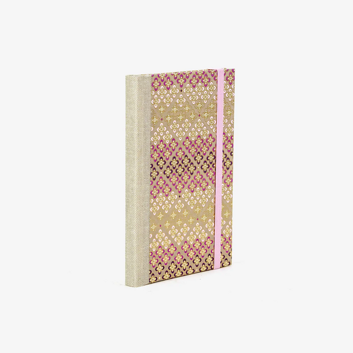 Wochenplaner-A6-2025-Chiyogami-PAttern-Blumen-pinkfarben-gold-cover-ansicht-seitlich-hinten