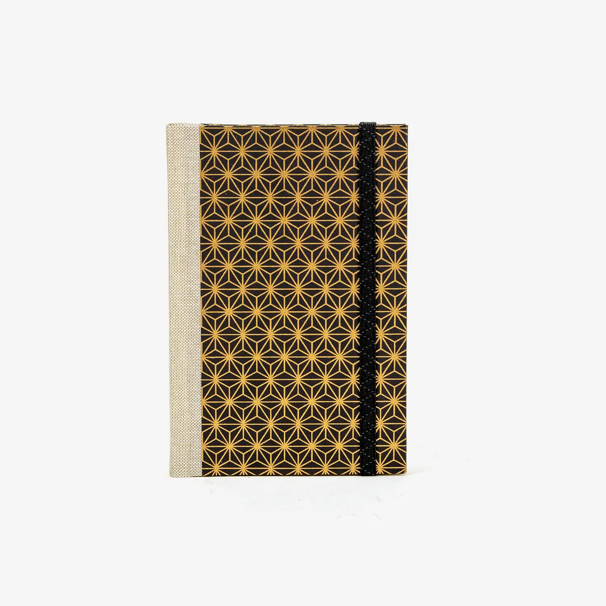 Wochenplaner-A6-2025-Chiyogami-asanoha-Kupfer-auf-schwarz-cover-ansicht-vorn