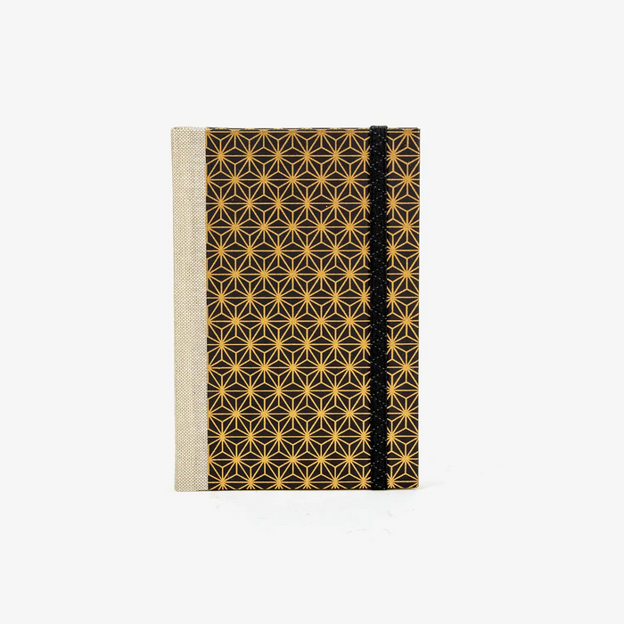 Wochenplaner-A6-2025-Chiyogami-asanoha-Kupfer-auf-schwarz-cover-ansicht-vorn
