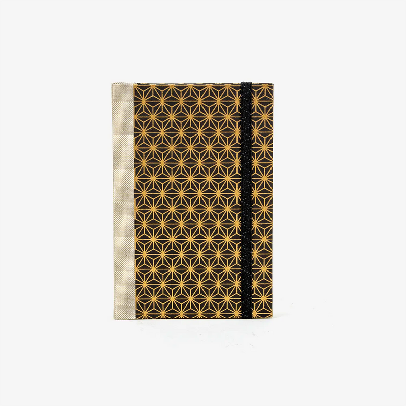 Wochenplaner-A6-2025-Chiyogami-asanoha-Kupfer-auf-schwarz-cover-ansicht-vorn