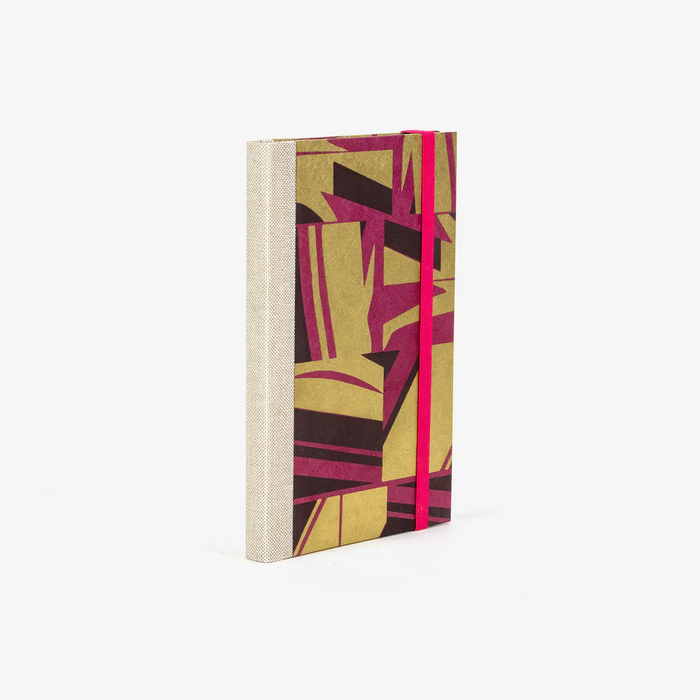 Wochenplaner-A6-2025-Loktapapier-Pattern-magenta-gold-schwarz-cover-ansicht-hinten