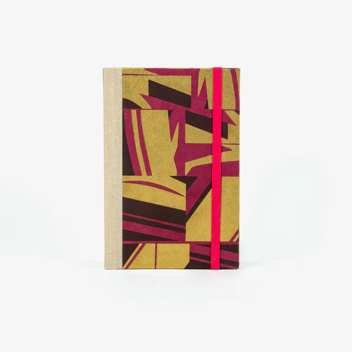 Wochenplaner-A6-2025-Loktapapier-Pattern-magenta-gold-schwarz-cover-ansicht-vorn