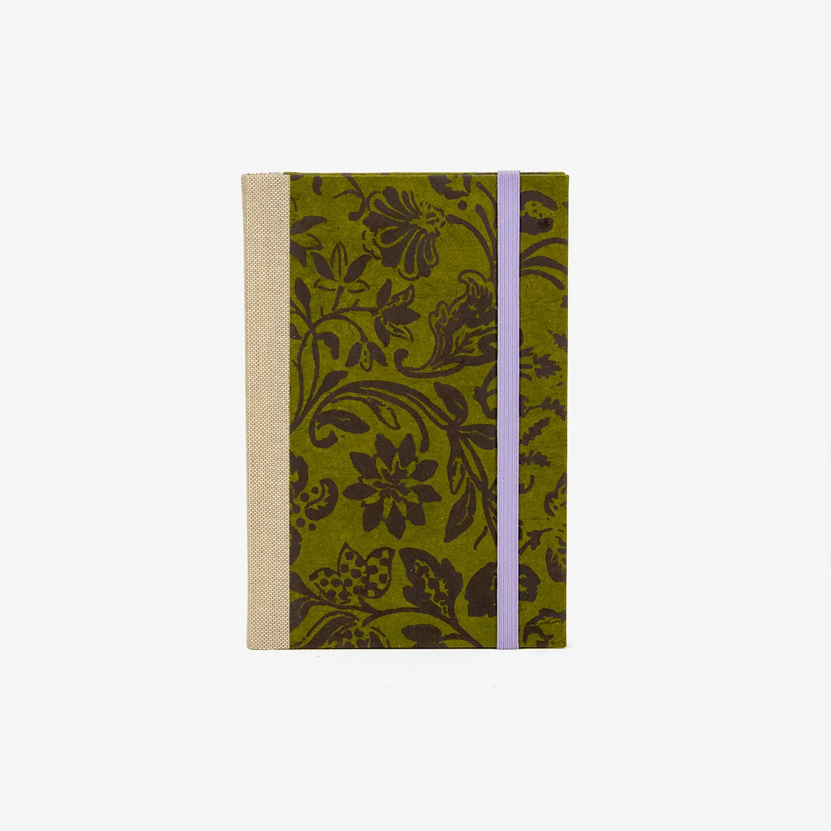 Wochenplaner-A6-2025-Loktapapier-blumenornament-braun-auf-gruen-cover-ansicht-vorn