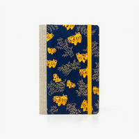 Wochenplaner-A6-design-Chiyogami-Papier-Motiv-Tiger-gelb-auf-blau-von-vorn