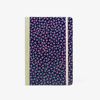 Wochenplaner-Format-A5-cover-Urushi-Lackpapier-Motiv-kleine-blumen-pink-auf-dunkelblau-cover-von-vorn