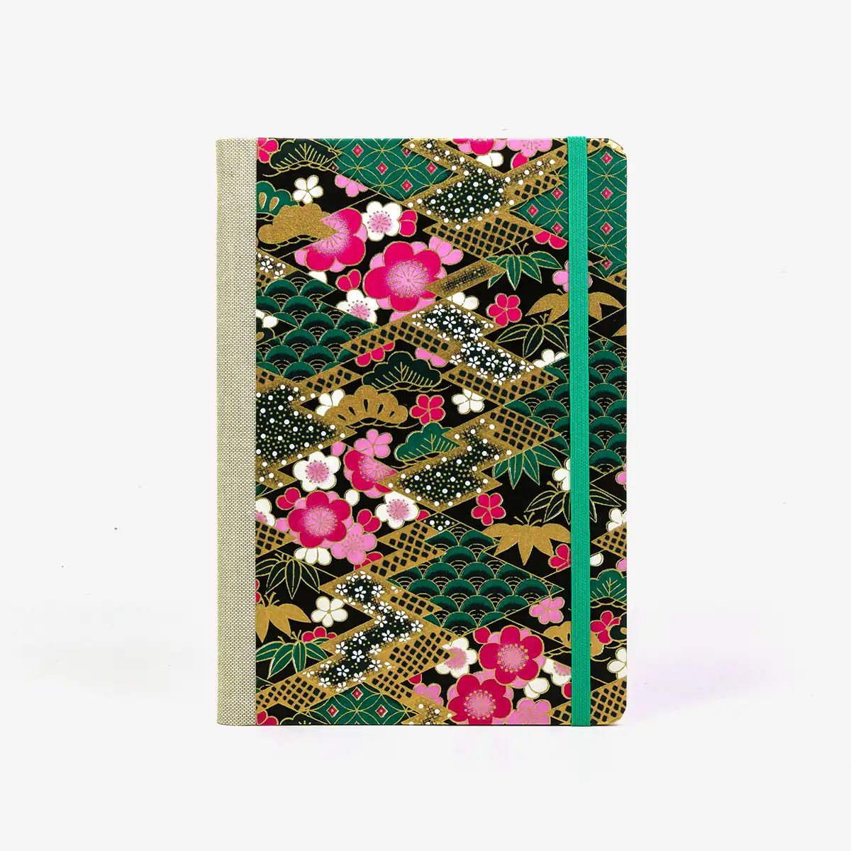 Wochenplaner-Format-A5-cover-chiyogamipapier-Motiv-Bogen-924C-Rauten-gruen-cover-von-vorn