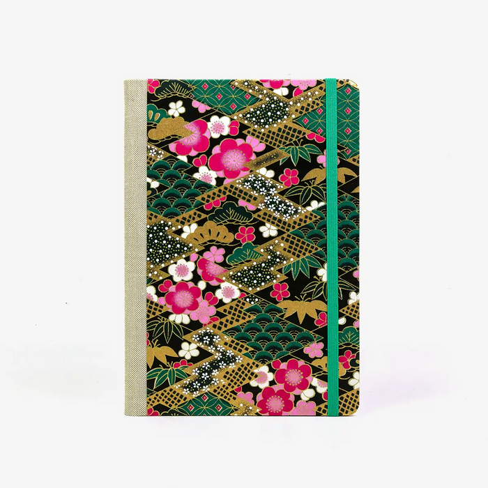 Wochenplaner-Format-A5-cover-chiyogamipapier-Motiv-Bogen-924C-Rauten-gruen-cover-von-vorn