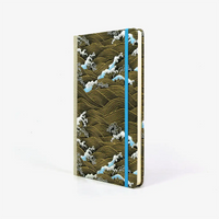Wochenplaner-Format-A5-cover-chiyogamipapier-Motiv-Nami-welle-weiss-blau-gold-auf-schwarz-cover-seitlich-von-vorn