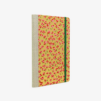 Wochenplaner-Format-A5-cover-chiyogamipapier-Motiv-kleine-blumen-auf-Gold-cover-seitlich-von-hinten