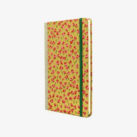 Wochenplaner-Format-A5-cover-chiyogamipapier-Motiv-kleine-blumen-auf-Gold-cover-seitlich-von-vorn