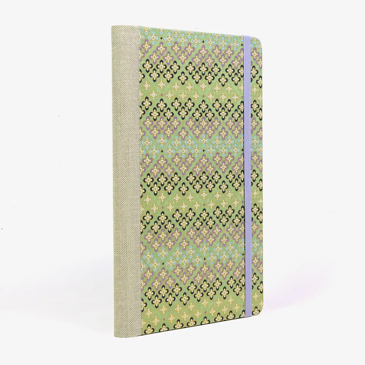 Wochenplaner-Format-A5small-cover-Chiyogami-papier-Motiv-Bogen-1037C-Bluetenpattern1-gruen-cover-seitlich-von-hinten