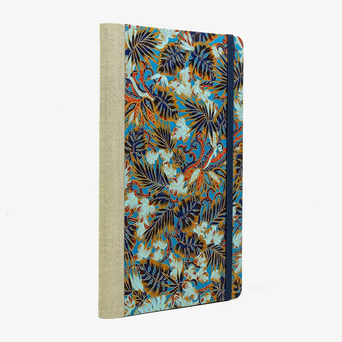 Wochenplaner-Format-A5small-cover-Chiyogami-papier-Motiv-MONSTERA-bLAU-seitlich-von-hinten
