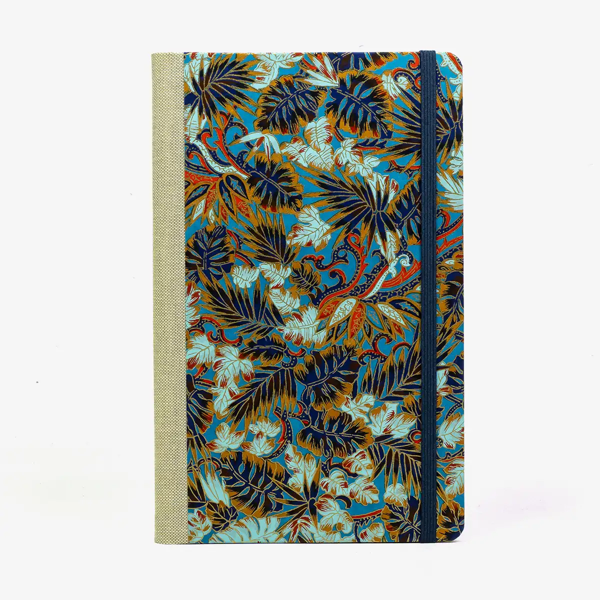 Wochenplaner-Format-A5small-cover-Chiyogami-papier-Motiv-MONSTERA-bLAU-von-VORN