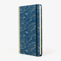 Wochenplaner-Format-A5small-cover-Chiyogami-papier-Motiv-Nami-Welle-Silber-auf-blau-cover-seitlich-von-vorn