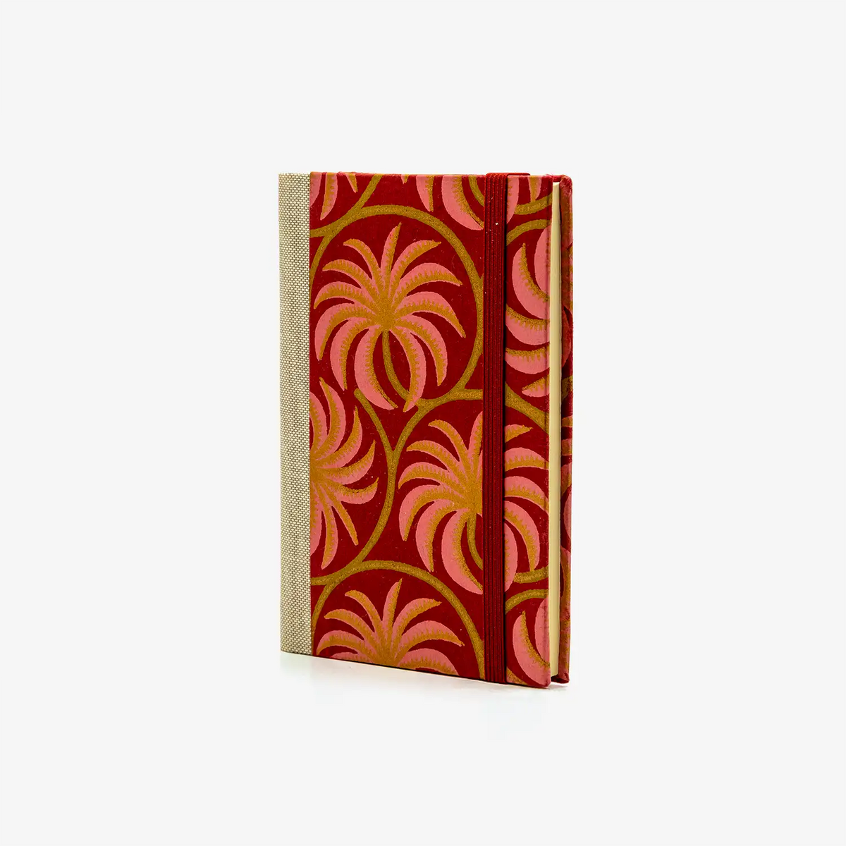 Wochenplaner-klein-9x13cm-mit-chiyogami-bezogen-muster-Blumenornament-no1-cover-seitlich-von-vorn