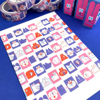 YUK-FUN-Okay-Washi-Tape-15mmx10m-Produktansicht-AlleMotive-des-Washi-Tapes-auf-blauen-Untergrund