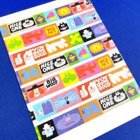 YUK-FUN-good-Washi-Tape-15mmx10m-Produktansicht-17-Motive-auf-ein-PApier-geklebt